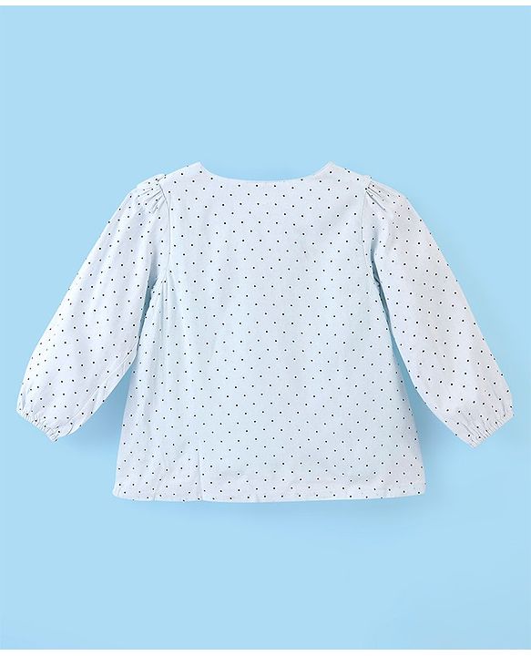 Babyhug 100% Rayon Woven Full Sleeves Top with Frill Detailing Polka Dot Print - Light Blue