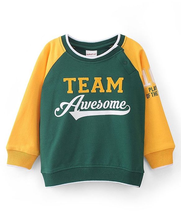 Babyhug Cotton Full Sleeves Sweatshirt With Graphic Text Print - Green