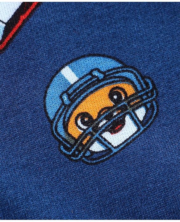 Babyhug Cotton Knit Full Sleeves Hooded Sweatjacket with Zipper & Basket Ball Graphics Print - Navy Blue