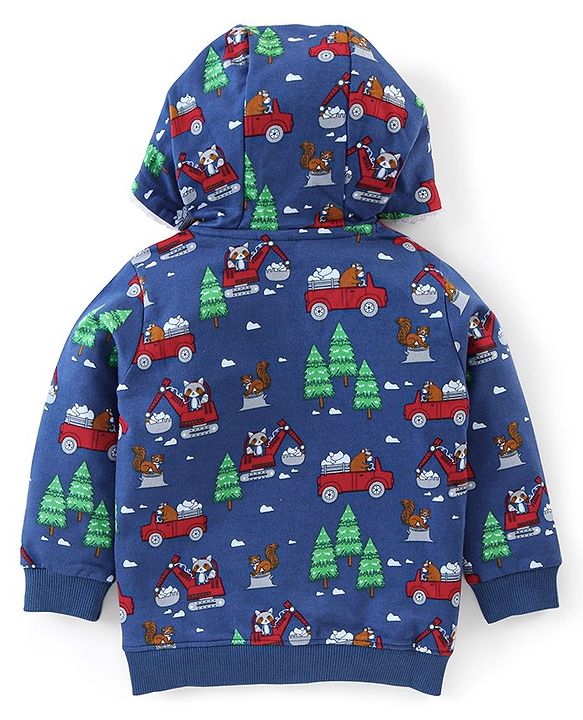 Babyhug Cotton Knit Full Sleeves Hooded Sweatshirt with Jungle Print - Blue