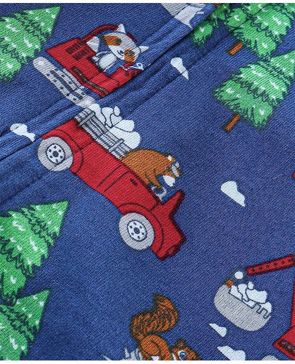 Babyhug Cotton Knit Full Sleeves Hooded Sweatshirt with Jungle Print - Blue
