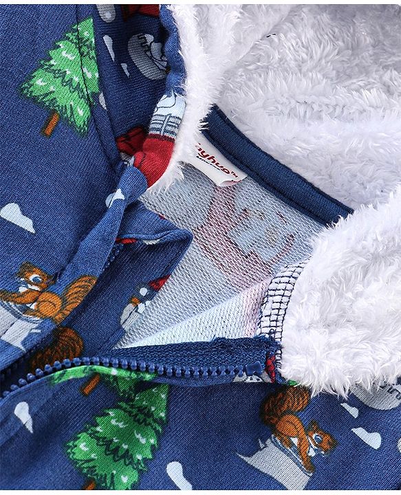 Babyhug Cotton Knit Full Sleeves Hooded Sweatshirt with Jungle Print - Blue