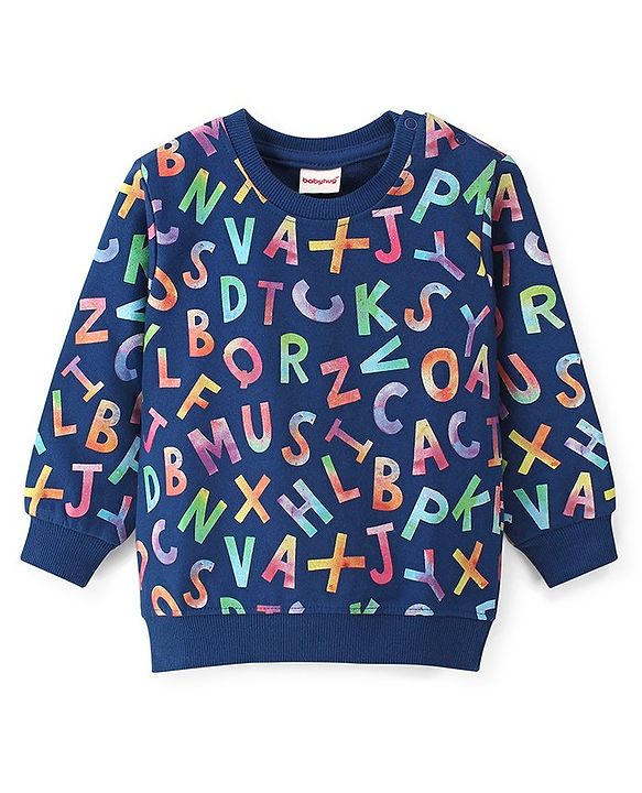 Babyhug Cotton Knit Full Sleeves Sweatshirt With Alphabets Print - Navy Blue