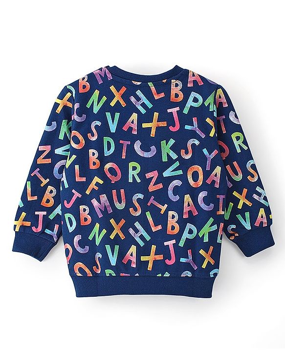 Babyhug Cotton Knit Full Sleeves Sweatshirt With Alphabets Print - Navy Blue