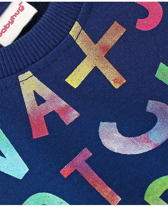 Babyhug Cotton Knit Full Sleeves Sweatshirt With Alphabets Print - Navy Blue
