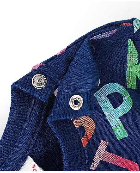 Babyhug Cotton Knit Full Sleeves Sweatshirt With Alphabets Print - Navy Blue