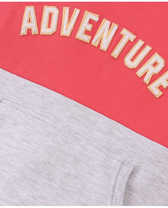 Babyhug Cotton Knit Full Sleeves Cut & Sew with Text Graphics Sweatshirt  - Red & Grey