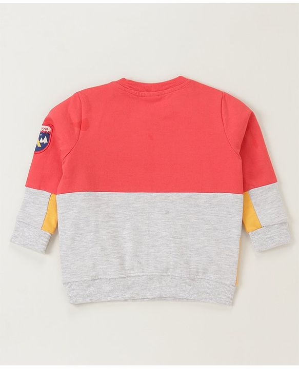 Babyhug Cotton Knit Full Sleeves Cut & Sew with Text Graphics Sweatshirt  - Red & Grey