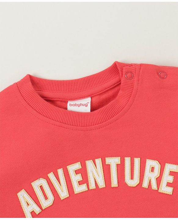 Babyhug Cotton Knit Full Sleeves Cut & Sew with Text Graphics Sweatshirt  - Red & Grey