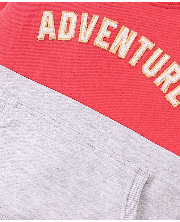 Babyhug Cotton Knit Full Sleeves Cut & Sew with Text Graphics Sweatshirt  - Red & Grey
