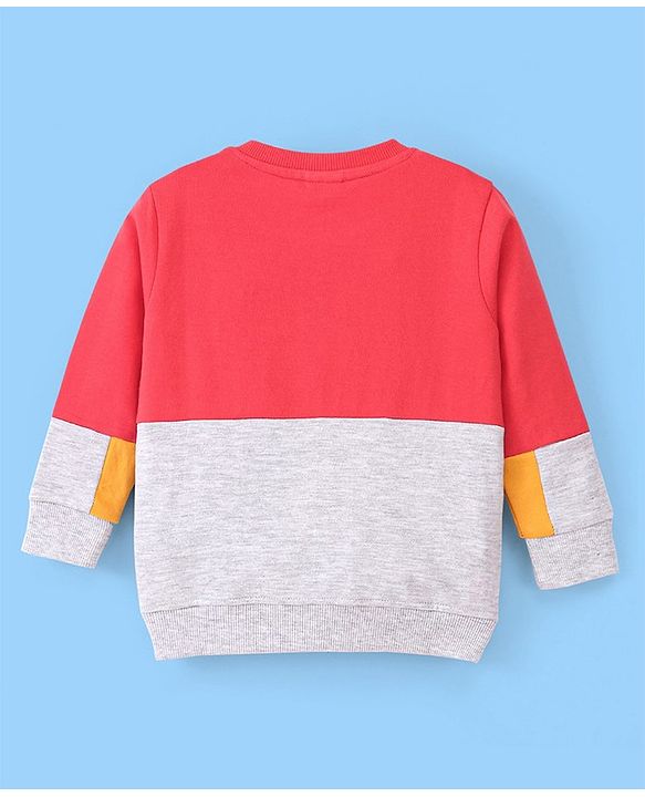 Babyhug Cotton Knit Full Sleeves Cut & Sew with Text Graphics Sweatshirt  - Red & Grey