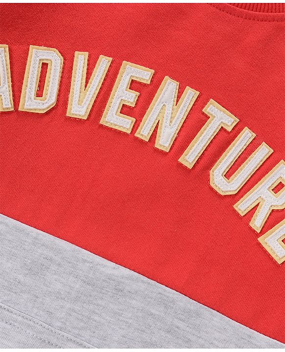 Babyhug Cotton Knit Full Sleeves Cut & Sew with Text Graphics Sweatshirt  - Red & Grey