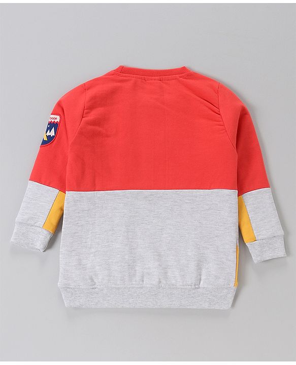 Babyhug Cotton Knit Full Sleeves Cut & Sew with Text Graphics Sweatshirt  - Red & Grey