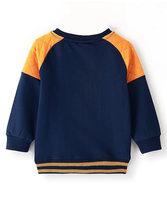 Babyhug Cotton Knit Full Sleeves Sweatshirt With Kitty Graphics & Quilting Detailing - Navy Blue