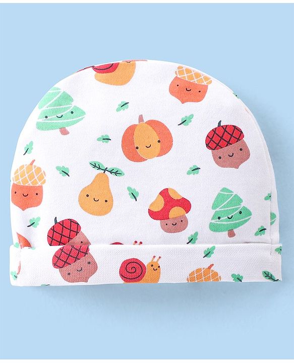 Babyhug 100% Cotton Cap with Fruits Printed - White