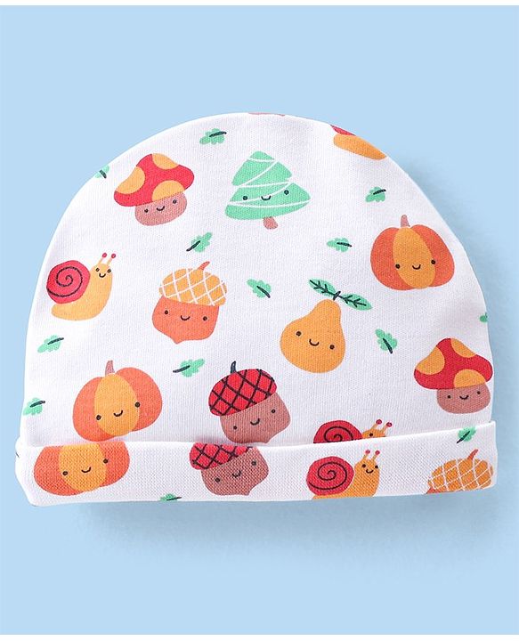 Babyhug 100% Cotton Cap with Fruits Printed - White