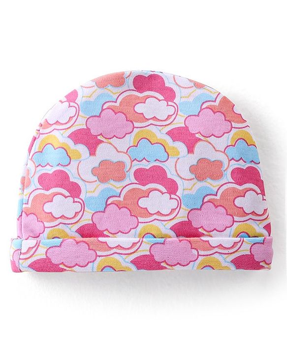 Babyhug 100% Cotton Cap with Clouds Printed - Pink