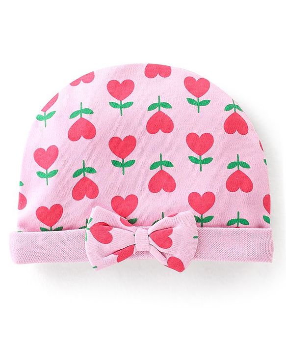 Babyhug 100% Cotton Cap with Heart Printed - Pink