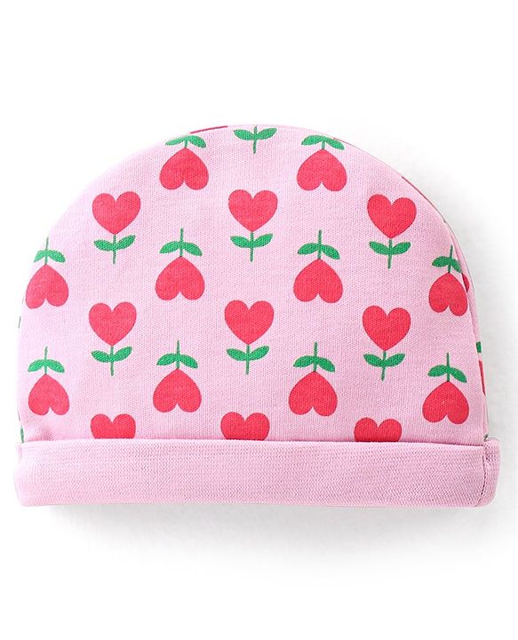 Babyhug 100% Cotton Cap with Heart Printed - Pink