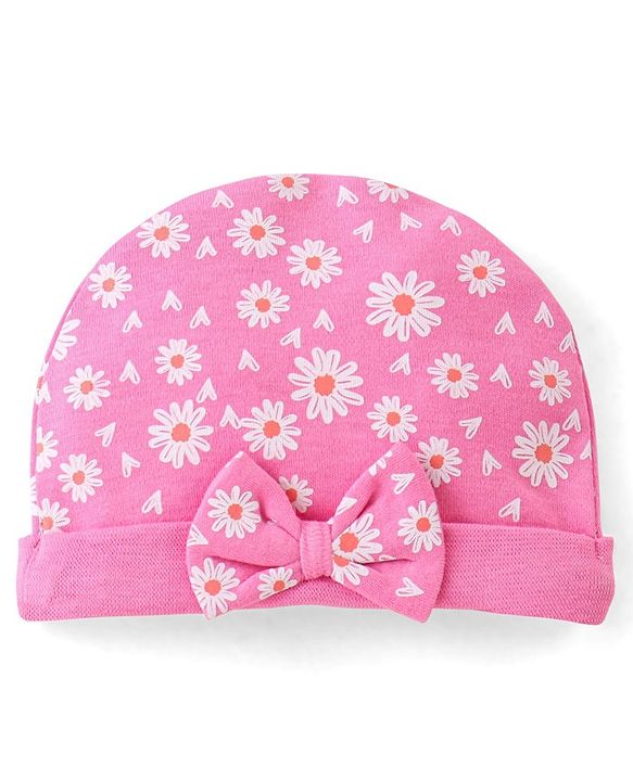 Babyhug 100% Cotton Floral Printed Cap Pink -Diameter 11 cm