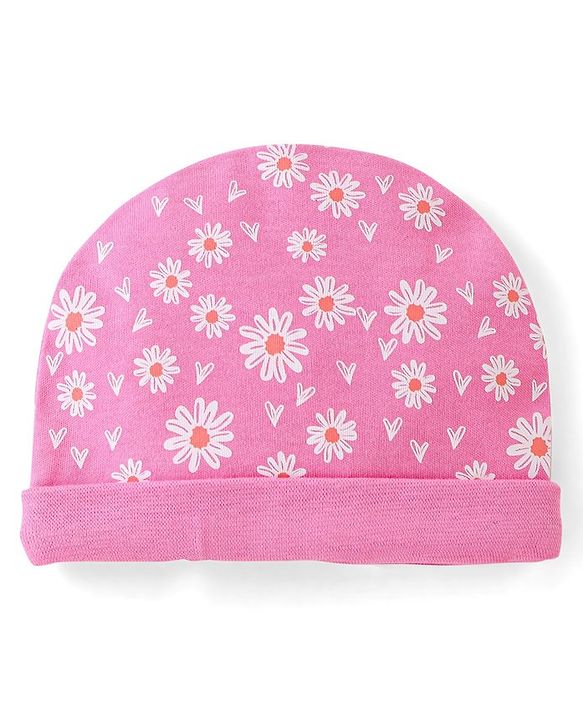 Babyhug 100% Cotton Floral Printed Cap Pink -Diameter 11 cm