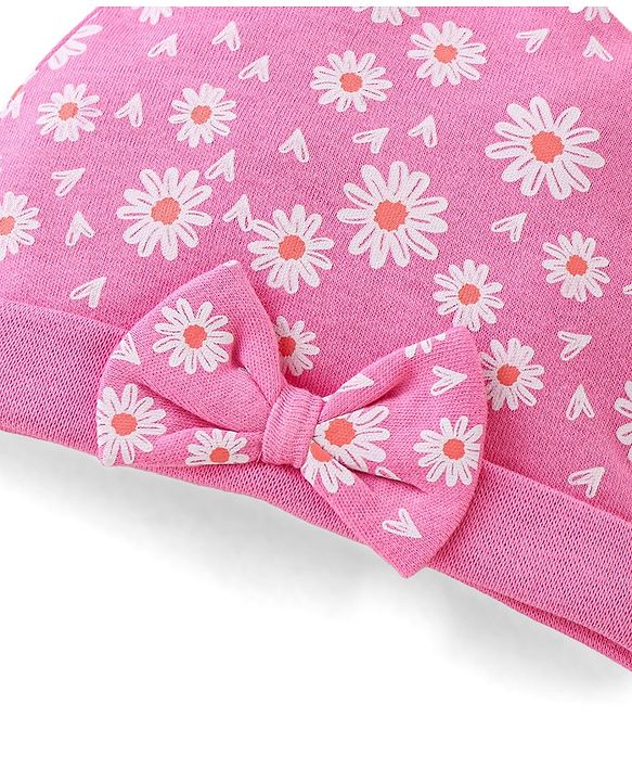 Babyhug 100% Cotton Floral Printed Cap Pink -Diameter 11 cm