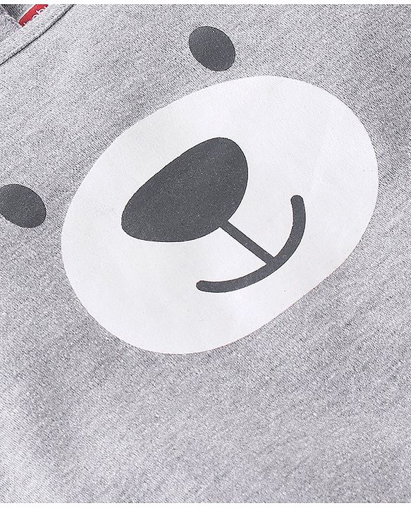 Babyhug Cotton Knit Full Sleeves Footed Sleepsuit Bear Printed - Grey