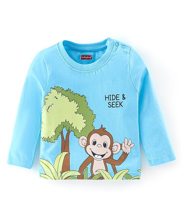 Babyhug Cotton Knit Full Sleeves Nightwear Monkey Print - Green