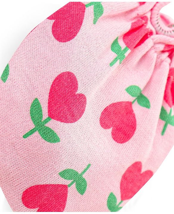 Babyhug 100% Cotton Knit Floral Printed Mittens & Booties Set - Pink