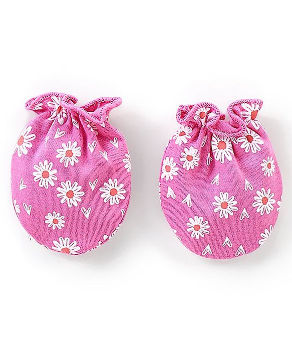 Babyhug 100% Cotton Mittens & Booties Floral Print - Pink