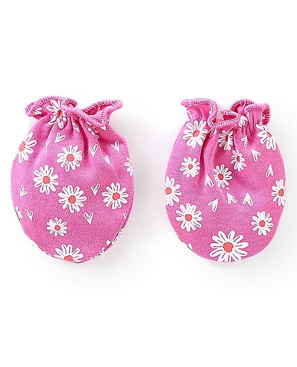 Babyhug 100% Cotton Mittens & Booties Floral Print - Pink