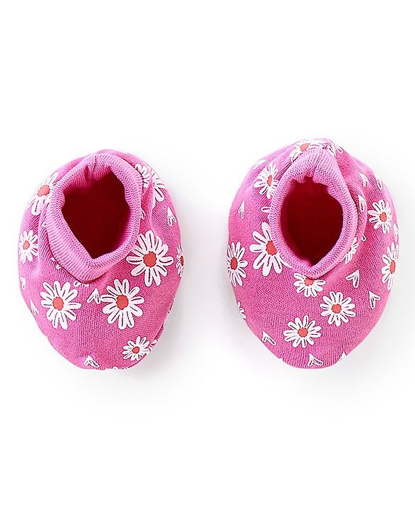 Babyhug 100% Cotton Mittens & Booties Floral Print - Pink
