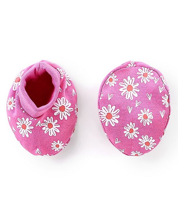 Babyhug 100% Cotton Mittens & Booties Floral Print - Pink
