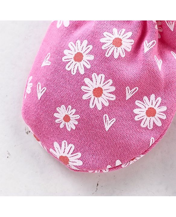 Babyhug 100% Cotton Mittens & Booties Floral Print - Pink