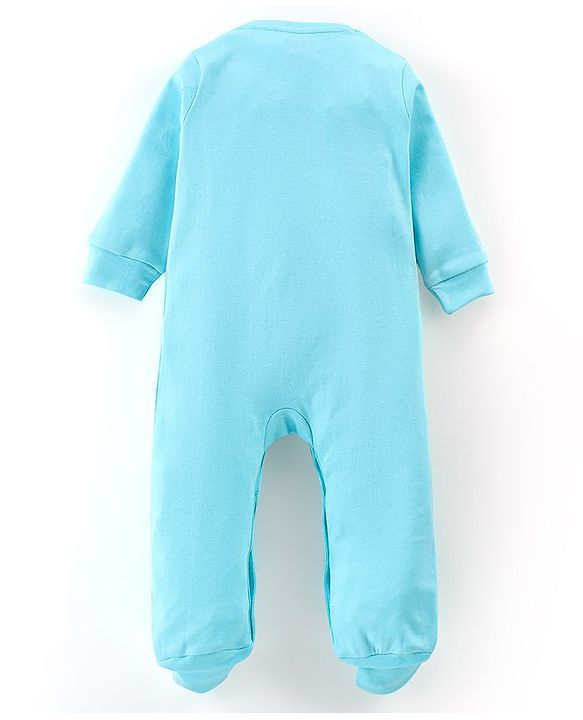Babyhug Cotton Single Jersey Knit Full Sleeves Sleepsuit With Kitty Print - Blue