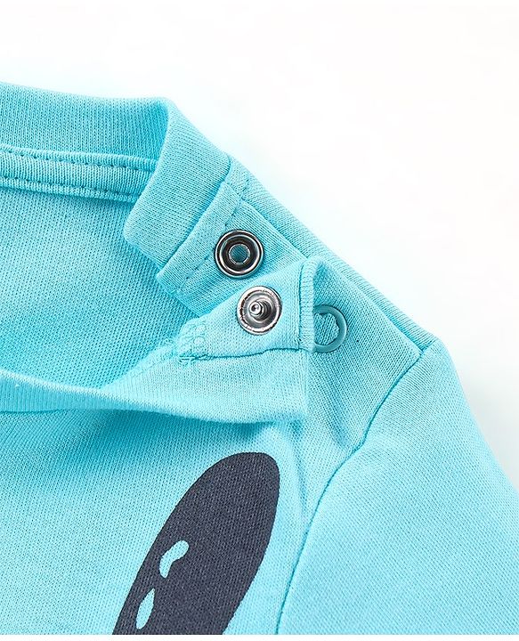 Babyhug Cotton Single Jersey Knit Full Sleeves Sleepsuit With Kitty Print - Blue