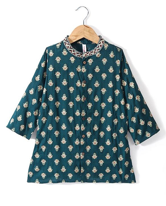 Babyhug Rayon Full Sleeves Kurta & Dhoti Set Foil Printed - Green