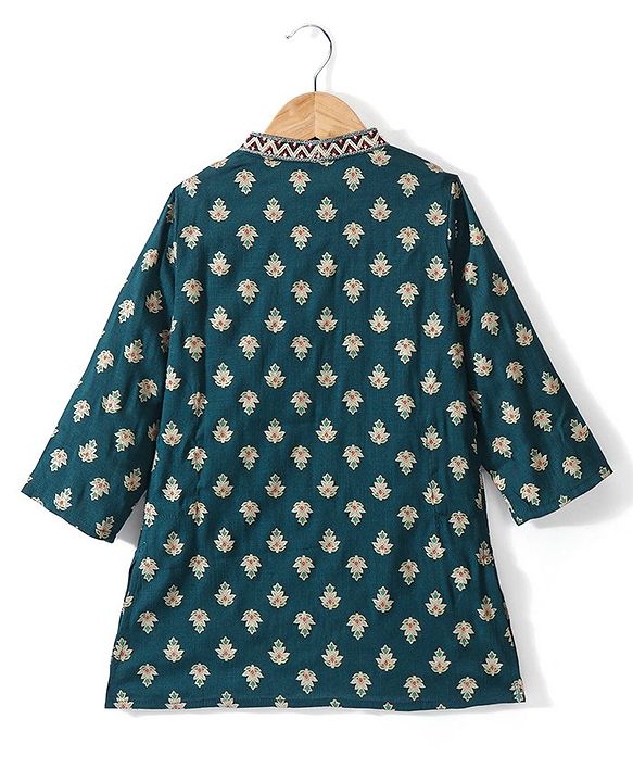Babyhug Rayon Full Sleeves Kurta & Dhoti Set Foil Printed - Green