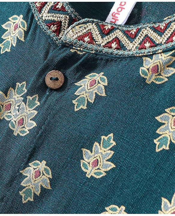 Babyhug Rayon Full Sleeves Kurta & Dhoti Set Foil Printed - Green