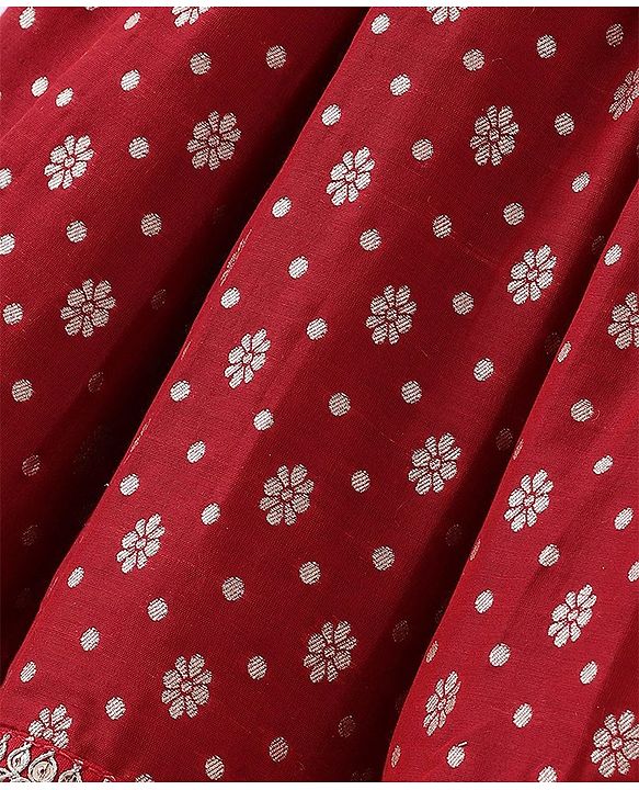 Babyhug Three Fourth Sleeves Foil Printed Long Kurta with Skirt and Dupatta - Red