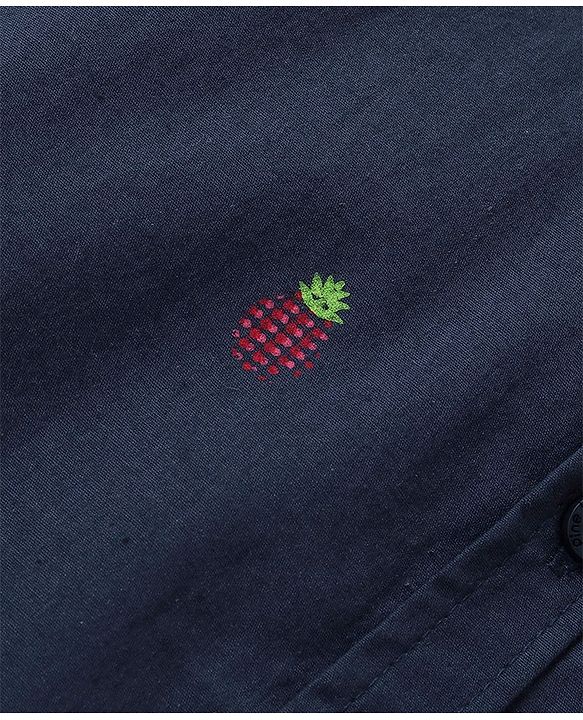 Pine Kids Cotton Poplin Half Sleeves Shirt Pineapple Print- Navy Blue