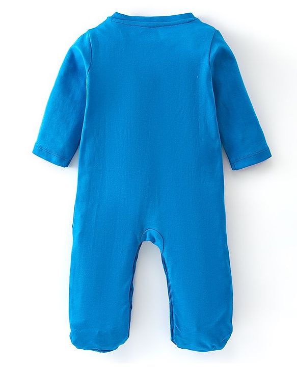 Babyhug Cotton Knit Full Sleeves Bear Printed Footed Sleepsuit - Blue