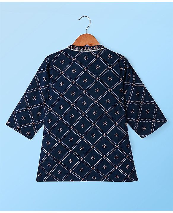 Babyhug 100% Cotton Full Sleeves Kurta & Pyjama Set Bandhani Print- Indigo