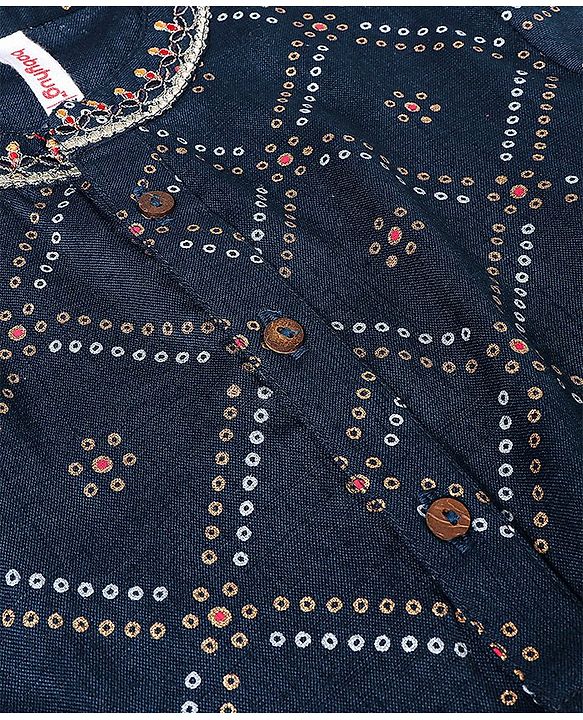 Babyhug 100% Cotton Full Sleeves Kurta & Pyjama Set Bandhani Print- Indigo