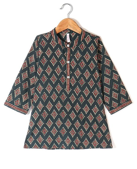 Babyhug 100% Cambric Full Sleeve Printed Kurta With Dhoti Set - Green