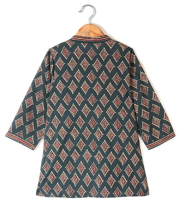Babyhug 100% Cambric Full Sleeve Printed Kurta With Dhoti Set - Green