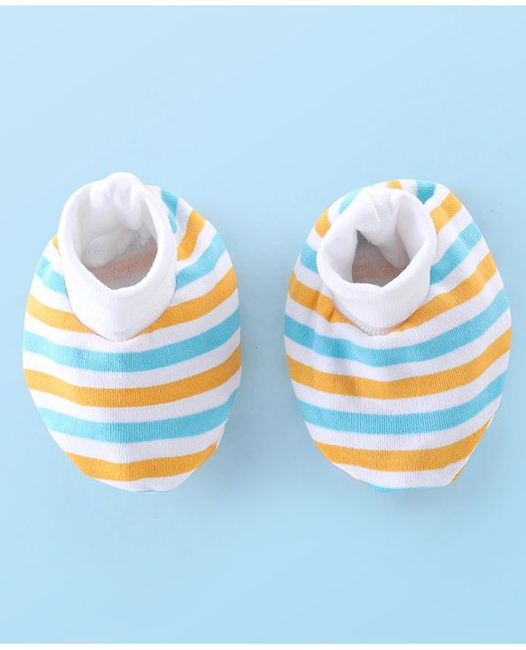 Babyhug 100% Cotton Knit Monkey Print Cap Mittens & Booties - Multicolour