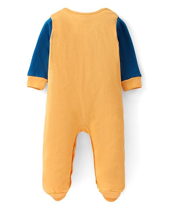 Babyhug Cotton Knit Full Sleeves Footed Sleep Suit Bear Print - Yellow