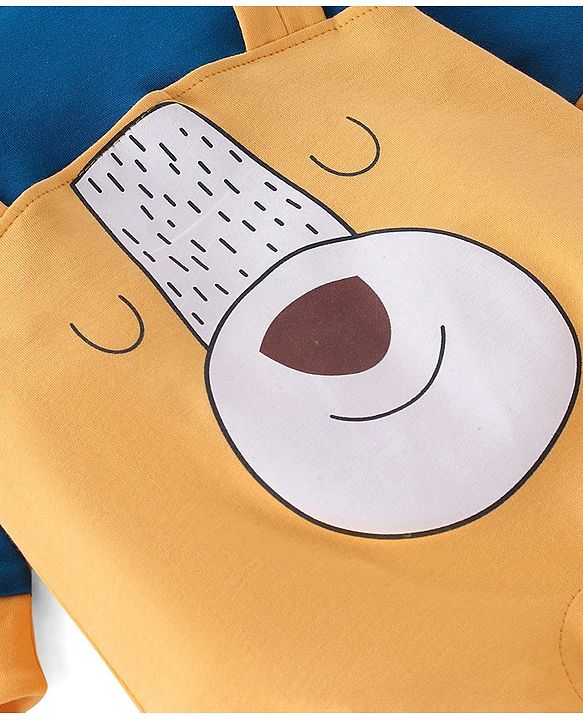 Babyhug Cotton Knit Full Sleeves Footed Sleep Suit Bear Print - Yellow