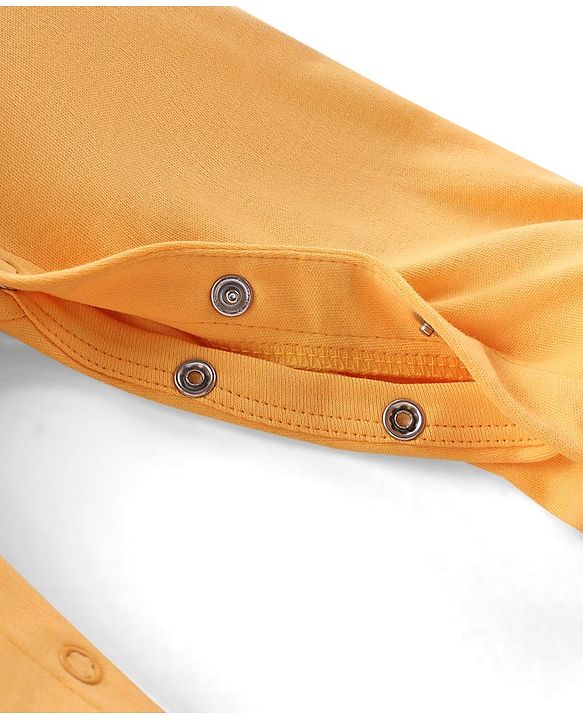 Babyhug Cotton Knit Full Sleeves Footed Sleep Suit Bear Print - Yellow